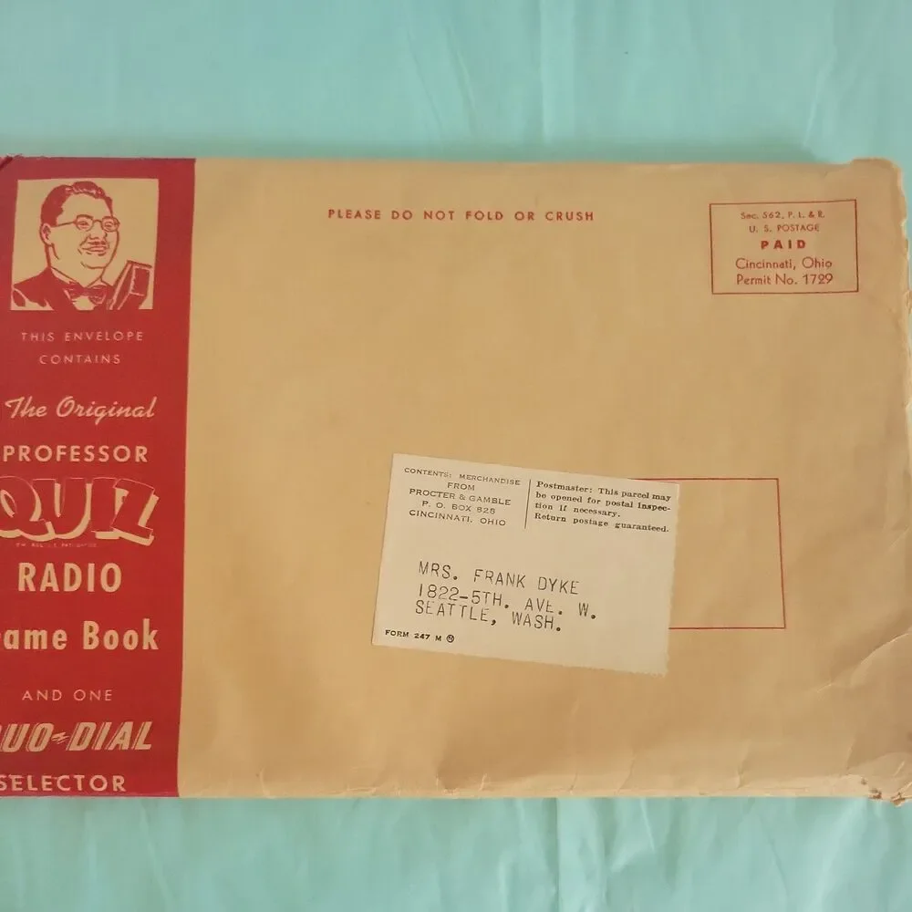 1939 Professor Quiz Radio Game Procter & Gamble Mail Premium w/ Duo-Dial Spinner